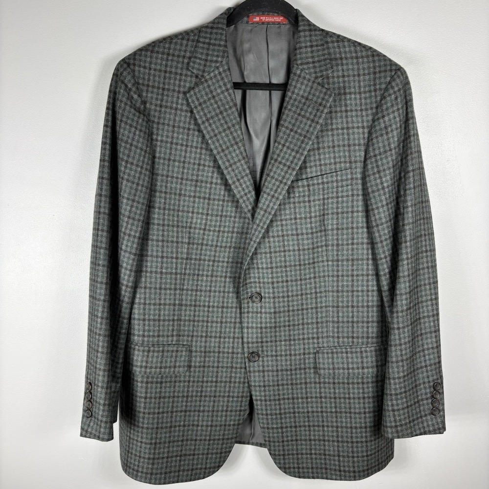 Hart Schaffner Marx Men's 44R Gray Plaid Loro Piana Cashmere Two Button Blazer‎
